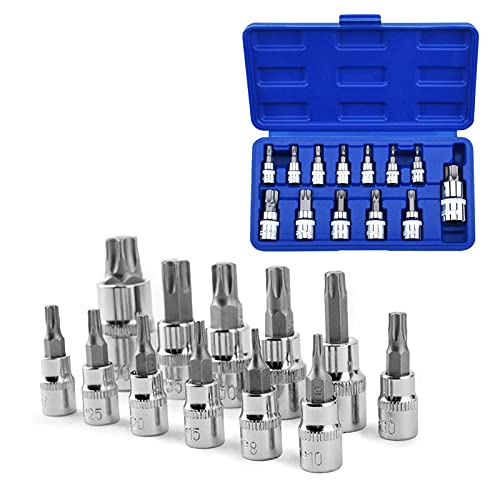 Nutmanel 13-teilige Torx-Bit-Steckschlüsselset Torx-Set Inbusschlüssel Torx Schraubenschlüssel Set T8 / T10 / T15 / T20 / T25 / T27 / T30 / T40 / T45 / T50 / T55 / T60 / T70 für Hauswartung DIY Cover