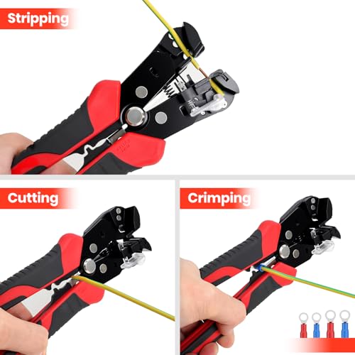 Image of HARDELL+ Wire Stripper, 20-10 AWG Automatic Wire Strippers, 3-IN-1 Self Adjusting Wire Stripper Tool, Stripping /Cutting /Crimping Tool With 40PCS Terminals & Waterproof Bag For Electrician & DIYers