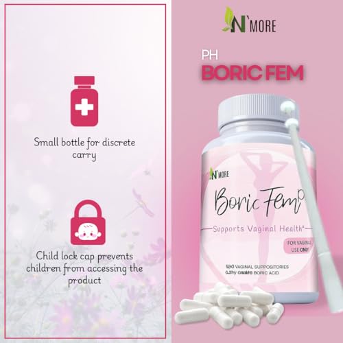 Image of N'More Boric Acid Suppositories for Women with Applicator - 100% Pure Boric Acid Suppositories 600mg | Boricfem Vaginal Suppository for pH Balance & Odor Relief, Made in USA (30 Count)