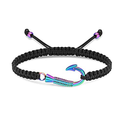 Hearbeingt Cremation Jewelry Fish Hook Urn Bracelet for Ashes for Human Pet Braided Rope Adjustable Keepsake Bracelet Urn Bangle(Colorful)