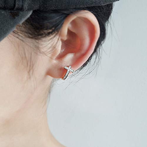 Cubic Zirconia Cross Small Hoop Earrings for Women Girls Sterling Silver Crystal Religious Tiny Huggie Hoops 12mm Fashion Jewelry Gifts4
