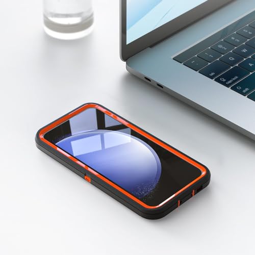 Image of Case for Galaxy S23 FE, Heavy-Duty Tough Rugged Shockproof Drop Protective Cover Cases for Samsung Galaxy S23 FE, Black+Orange