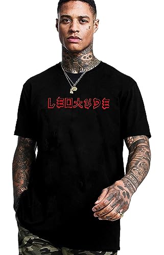 Image of LEOTUDE Oversized Cottonblend Half Sleeve Back Printed Drop Shoulder Men T-Shirt (Color Black)