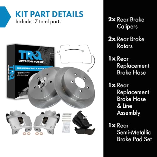 Image of TRQ Rear Brake Pad and Rotor Set Semi Metallic Calipers Compatible with 1999-2003 Ford F-150 Lightning 2002-2003 F-150 Harley-Davidson Edition 2004 F-150 Heritage SVT Lightning