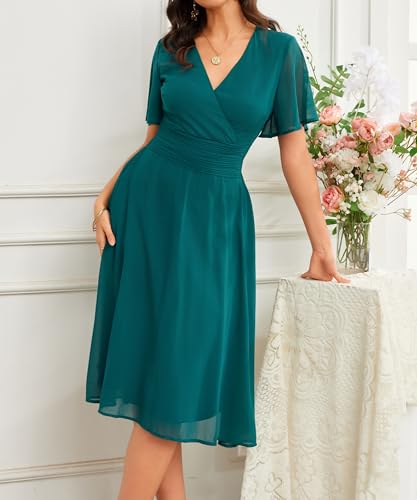 Image of Women's Summer Elegant Chiffon Wrap V Neck Aline Dress