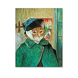 Funny Canvas Print Abstract Famous Painting Cat Ears Bandaged, Vincent Van Gogh Self-Portrait Replica, Cat Poster, Cat Lover Wall Decor Artwork for Home Bedroom Living Room Office 08x10inch(20x25cm)