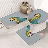 Tapis de Bain Ensemble de 3 pièces,Head Shot Printemps Coloré Ararauna Ara Perroquet Animaux Faune Nature Forêt,Microfibre Douce Tapis Salle Ensemble,antidérapant Absorbant Tapis de Salle