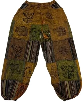 Cotton Bohemian Patchwork Harem Pants, Handmade Patch Cargo, Ethnic Print, Boho Yoga Joggers, Hippie Unisex Trousers, Elastic Waist