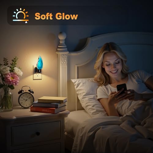 Image of JandCase Night Lights Plug into Wall, 2 Pack Agate Night Light | Dimmable Night Light Aesthetic Crystal, Dusk to Dawn Sensor Healing Stone Agate Decorative Nightlight Home Living Room
