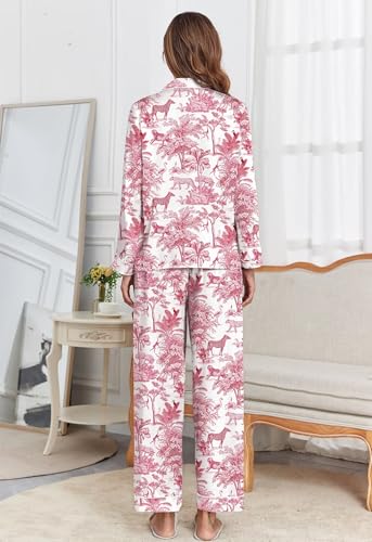 Image of Brosloth Women's Silk Satin Pajamas Pjs Sets Cute Lace Pattern Two Piece Loungewear Set Button Up Pajamas Sleepwear Black