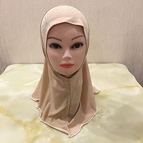 Girls Muslim Hijab Scarf Islamic Shawls Head Wrap Head Scarf One Piece Muslim Hijab with Rhinestone for Age 2-73