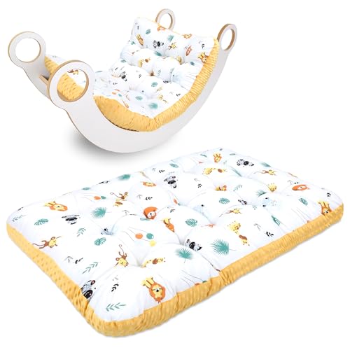 Krabbeldecke für Baby Kissen für Kletterbogen 70x110 cm - Bodenkissen Kinder Matte für Montessori Spielbogen Wippe Kletter Bogen Polster Spieldecke für Kinderzimmer Oeko-Tex Safari mit Toffee