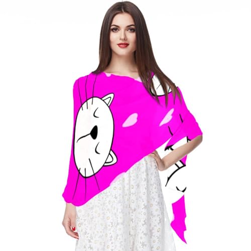 Kawaii Gatos Lindo Animal Seda Bufandas de Gasa Ligero Suave Chal para Mujeres Niñas Señoras