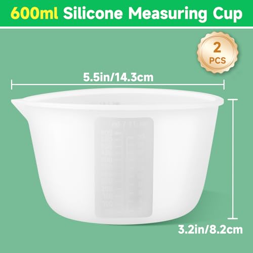 Gartful 600ml Reusable Silicone Resin Cups, Large Silicone Mixing Bowl with Precise Scale for Epoxy, Jewelry Casting Molds, Acrylic Paint, Cup Making, Nonstick Reusable Craft Pouring Cups, 2 Packs