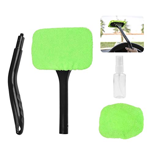 BUYGOO Essuie-glace avec poignée (35 cm) avec vaporisateur et chiffon en microfibre essuie-glace avec poignée longue pour fenêtres/pare-brise/porte en verre/miroir