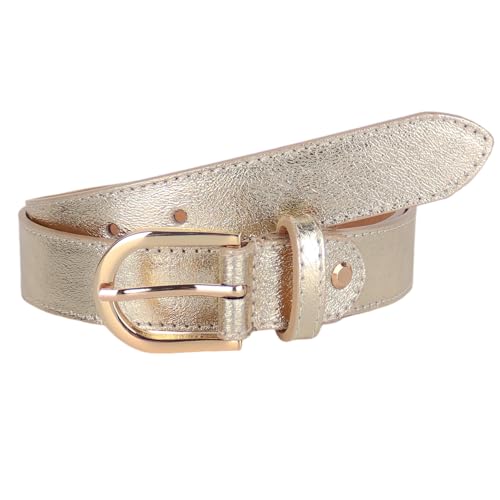 MIRROSI Ledergürtel Damen Herren Gürtel Made in Italy 3cm breit (Metalic Gold (Goldene Schnalle) 90cm)