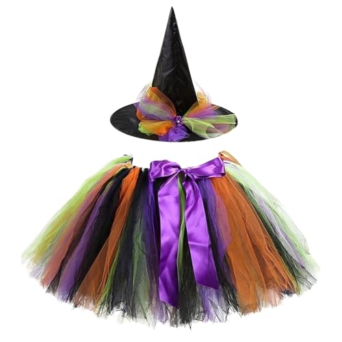 GLEEMEN Disfarce de bruxa de Halloween, disfarce bruxa menina Tutu, disfarces bruxa, acessórios de Halloween, com chapéu de bruxa e Tutu, para festa cosplay carnaval (fita roxa)