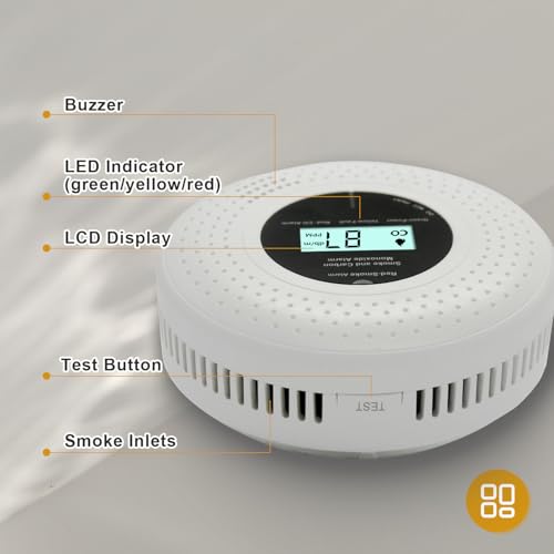 GiiHoo Rauch- und Kohlenmonoxid-Melder mit LCD-Display & Batteriebetrieb, Kombi-Alarm für Rauch und CO zur häuslichen Sicherheit EN 14604 & EN 50291 Zertifiziert