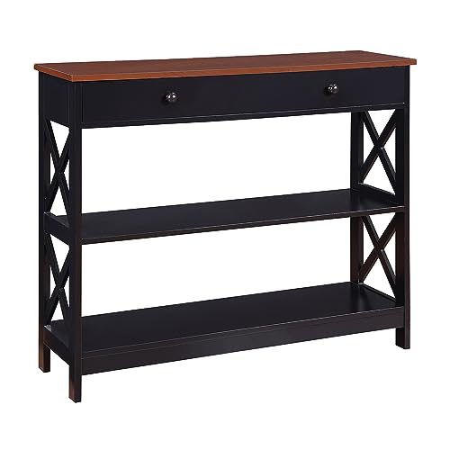 Image of Convenience Concepts Oxford 1 Drawer Console Table with Shelves, Cherry /Black