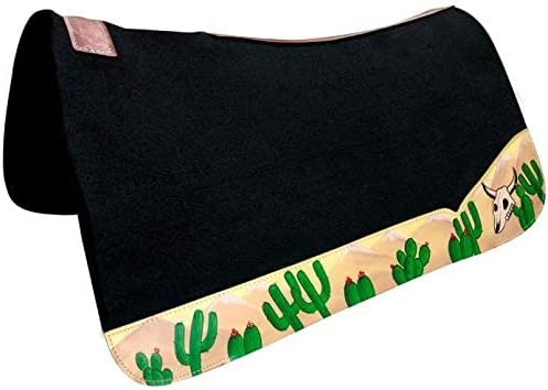 Showman 32" x 31" Black Felt Saddle Pad w/Cactus & Skull Wear Leathers