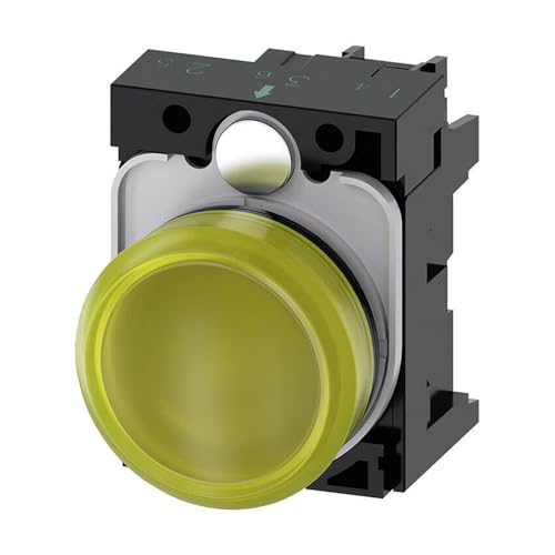Piloto luminoso de plástico amarillo con LED integrado redondo de 22 mm y soporte