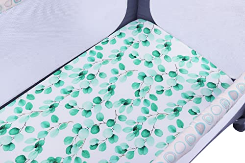 Pack N Play Sheets 2 Pack For Baby Unisex, Stretchy Jersey Knitted Portable Mini Crib Sheets Playard Mattress Cover For Baby Boys And Girls, Watercolor Green Botanical Leaf #TOP4