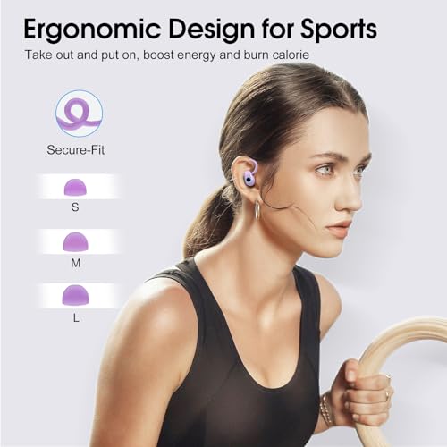 Image of Wireless Earbuds, 2023 Bluetooth Headphones 5.3 Sport, 50H Ear buds with Earhooks, Dual LED Display Bluetooth Earbuds, Deep Bass Stereo Noise Cancelling Headphones, IP7 Waterproof Earphones, Purple
