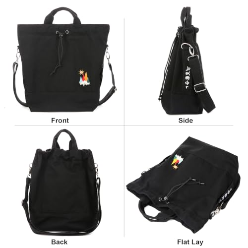 Image of Women Canvas Tote Handbags Casual Shoulder Work Bag Crossbody Bag with Sunshine Embroidery
