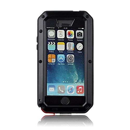 Mangix iPhone 5C Case, Water Resistant Shockproof Aluminum Metal [Outter] Super Anti Shake Silicone [Inner] Fully Body Protection with Gorilla Glass Screen for Apple iPhone 5C (Black)