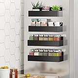 Mystozer 4-Pack Magnetic Spice Rack Organizer for Refrigerator, Plastic Fridge Shelf, Black