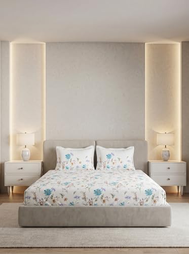 Image of DDECOR Live Beautiful 100% Cotton 145TC Floral King Bedsheet with 2 Pillow Covers | Rotary Printed Breathable Fabric | 224 CM X 254 CM | Luxury Bedding for Home | Cresta Collection |Topaz Turquoise