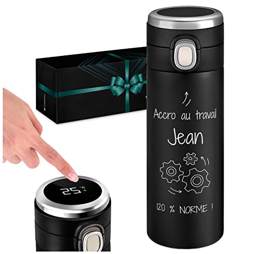 Maverton Mug de voyage personnalisé - Bouteille isotherme 300 ml - Tasse en inox avec Afficheur de température LED - Thermos gravé pour femme - anniversaire - pour elle - travail