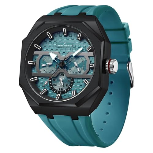 Image of Daniel Hechter Paris kleber Collection Sporty Multifunction Watch for Men with Checkered Geometric Dial, Day & Date Display and Durable Silicon Strap
