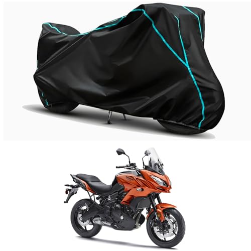 Image of Waterproof Bike Body Cover Compatible for | KawasaVersys 650 ABS BS6 | Taffeta Fabric, Sky Piping Design, Bottom Elastic Fit | Dustproof, Sun UV & Rain Protection for All Weather.