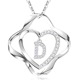 RIVIKO Valentines Day Gifts for Her-Love Knot Initial D Necklace,925 Sterling Silver Letter Pendant Necklaces,Personalized D Jewelry Christmas Birthday Gifts for Women Wife Mom Friend