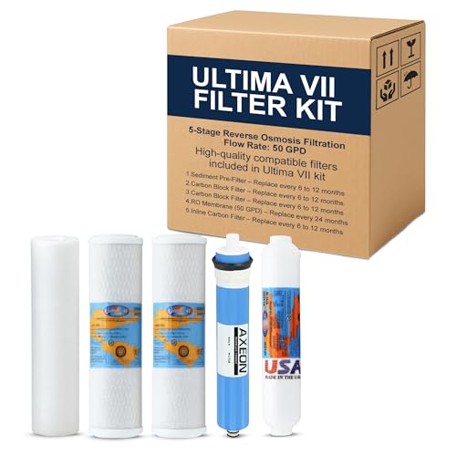 Ultima VII Compatible RO Replacement Filters - 5 Stage Reverse Osmosis Filter Kit with Membrane, Reduces Up to 98% of Contaminants