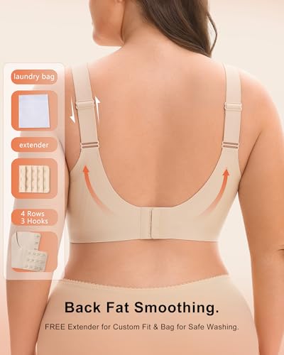 obind Wireless Jelly Bras for Women Supportive Push Up Bra Full Coverage No Underwire Seamless Plus Size Comfort Everyday Older T-Shirt Bralette Nude — view 5