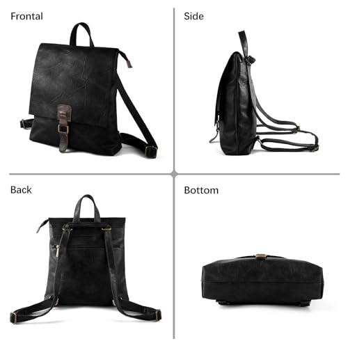 Image of Women's Fashion Backpack Purse Multipurpose Design Convertible Satchel Handbags Shoulder Bag Travel bag (Black)