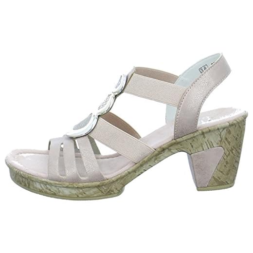 Rieker Damer 69752 öppna sandaler med kilklack, Flerfärgad rosa Fango silver naken gammalsilver 31, 41 EU