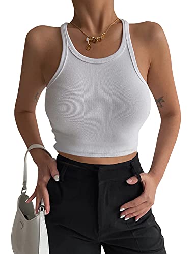 KAMISSY Women's Sleeveless Crop Tank Top Slim Fit Scoop Neck Ribbed Knit Basic Crop Cami Shirts Tops3