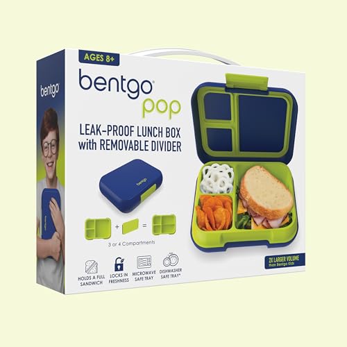 Bentgo Pop - Leak-Proof Lunch Box & Removable Divider for Ages 8+ & Teens - Lunch Container Holds 5 Cups of Food; 3-4 Compartments; Microwave/Dishwasher Safe; 2 Year Warranty (Navy Blue/Chartreuse) by Bentgo - Image 7