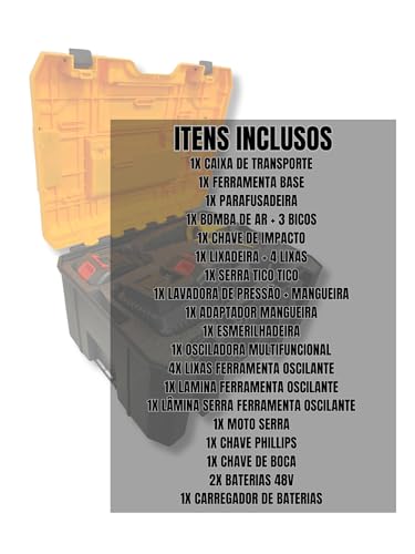 Kit de ferramentas 9 em 1 multifuncional Portátil com 2 baterias 48V Furadeira e Parafusadeira chave