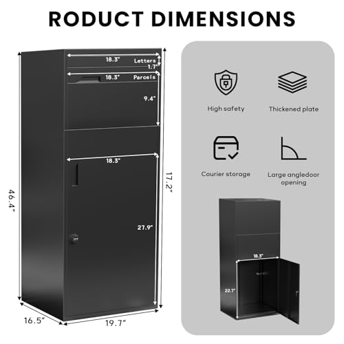 Image of Merapi Package Delivery Box for Porch, Lockable Outdoor Parcel Drop Box with Rear Access Door, Large Capacity Package Box for Packages, Heavy Duty Steel, Weather Resistant, Easy Setup