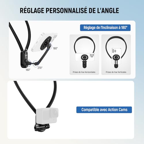 Support de cou magnétique avec mécanisme de libération rapide pour caméra et smartphone - 5