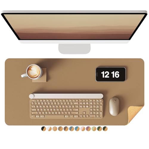 YSAGi Double-Sided Desk Pad, Leather Desk Mat, Eco Cork Desk Pad Protector, Large Mouse Pad for Desk, Waterproof Desk Blotter Pad, Desk Writing Pad fo