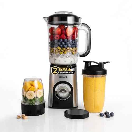 Image of iBELL Nutri Core 3Q Plus 600W Nutri Blender Mixer Grinder & Juicer with 3 Jars with Sipper Cap, 2 Year Warranty, 2-Speed & Pulse Function, Overheat Protection for Smoothies, Juices (Silver)