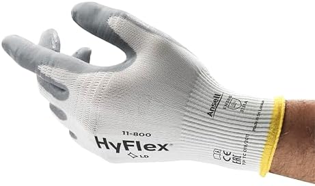 Ansell HyFlex 11-800 Nylon Glove, Gray Foam Nitrile Coating, Knit Wrist Cuff, Small, Size 7 (Pack of 12)