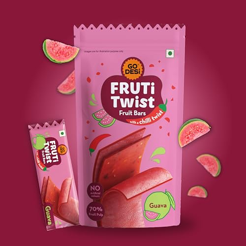 Image of GO DESi Guava Fruti Twist Fruit Bars - 3 x Pack of 10 pieces, Papad, Fruit Jelly