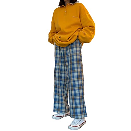 Yuansu Plaid Pants Women's Loose Wide Leg Pants Women's Korean High Waist Plaid Pants