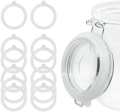12 Pieces Rubber Seals Rings for Glass Jars, Airtight Silicone Replacement Gasket for Jars, Leakproof Silicone Gasket Sealing Rings for Mason Jars, Elastic and Fits Most Sizes (White)